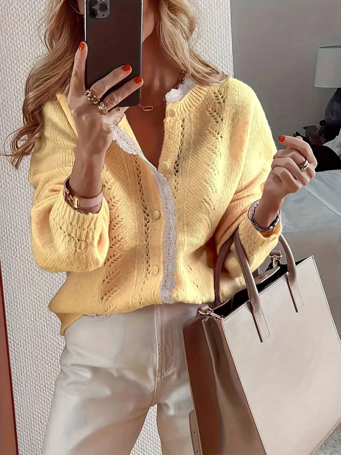 Women's soft knit cardigan long-sleeve button-front layering piece for chic everyday wear
