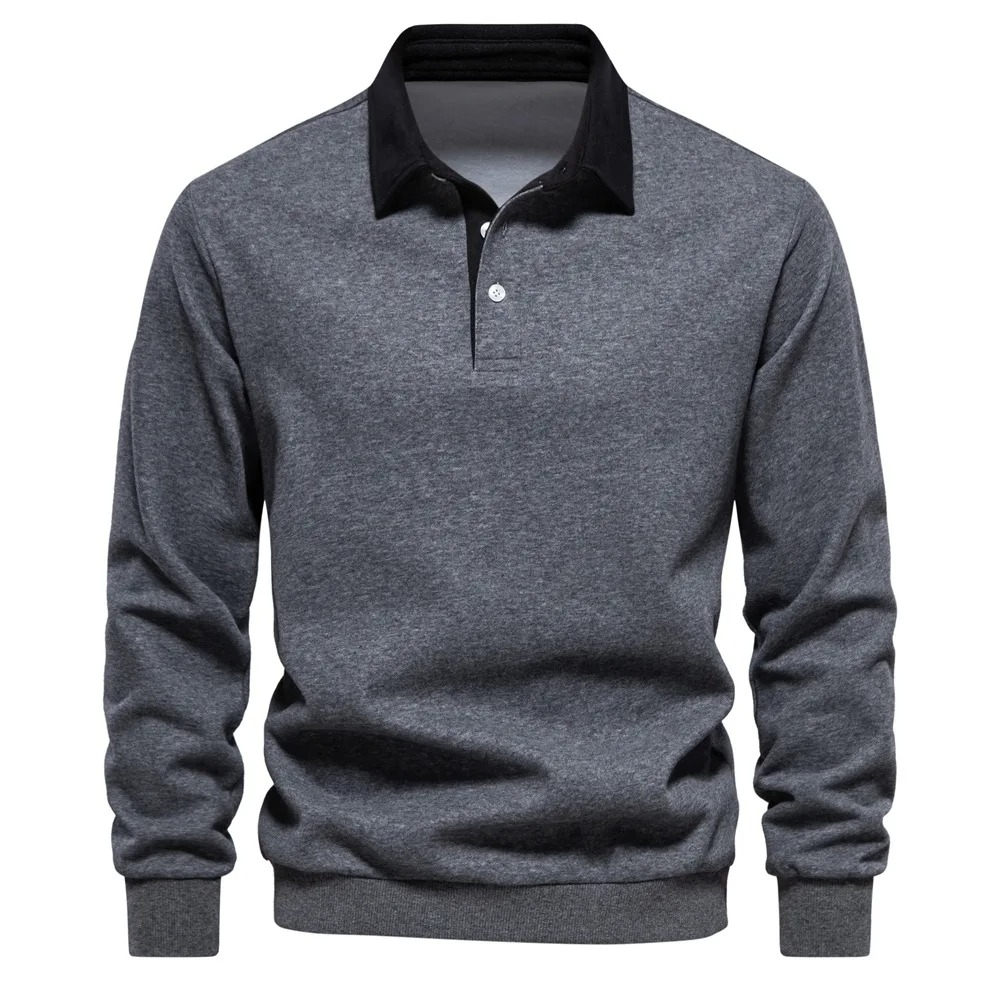Men's navy long sleeve polo shirt cotton blend relaxed fit breathable everyday comfort style