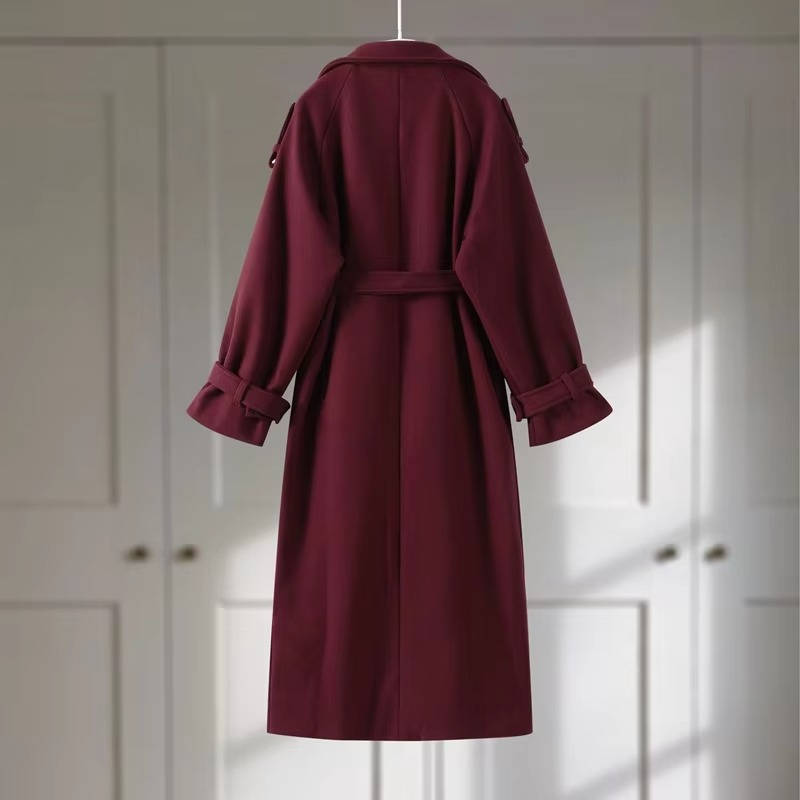 Women oversized long trench coat wool-polyester blend timeless silhouette office-ready professional outerwear