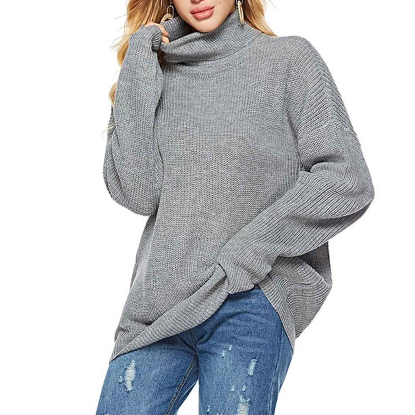 Women's striped turtleneck sweater oversized relaxed fit, high-neck silhouette for work