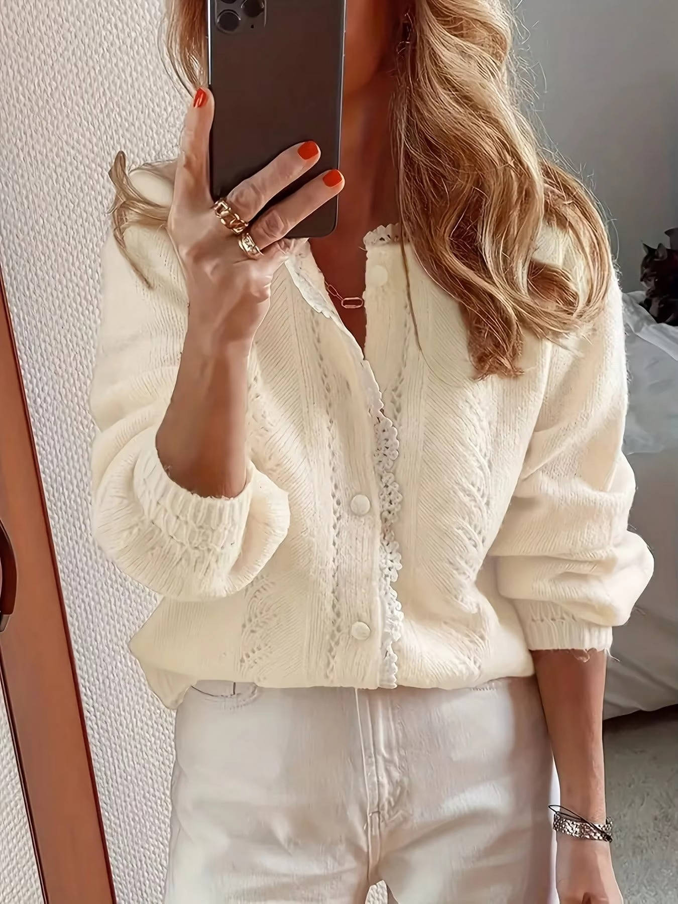 Women's soft knit cardigan long sleeve button-front layering piece in versatile everyday style