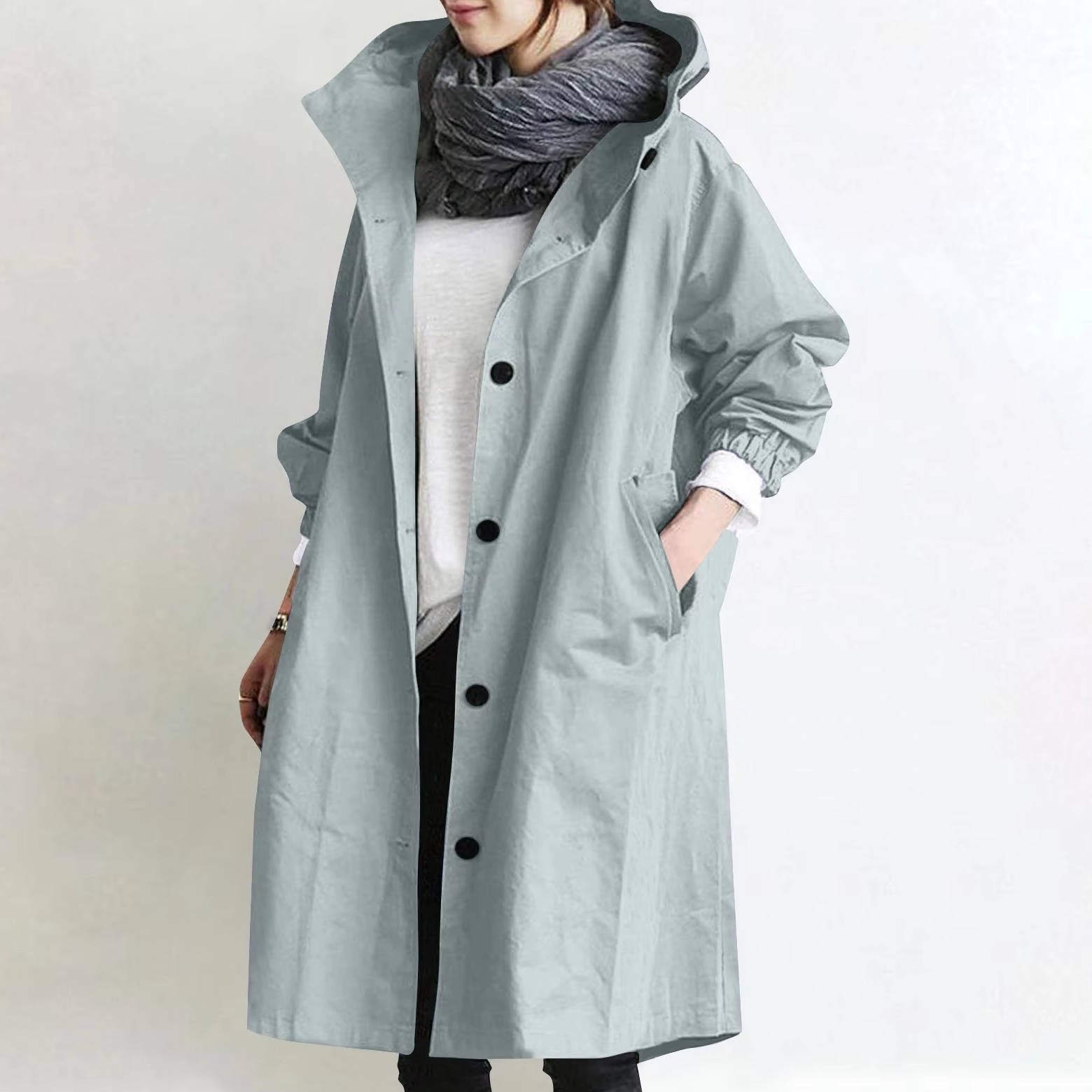 Women's oversized waterproof trench coat modern flattering fit breathable polyester rain shield
