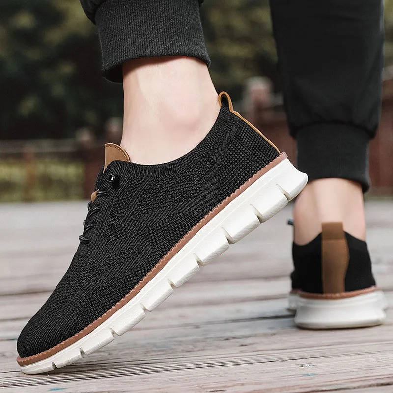 Men's lightweight knit mesh sneakers breathable perforated upper ergonomic memory foam office casual