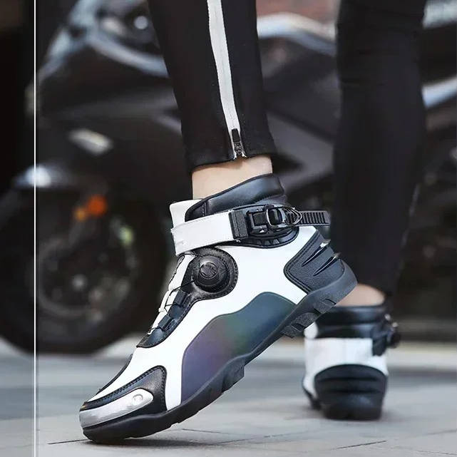 Unisex motorcycle sneakers black reinforced toe heel ankle protection casual streetwear riding shoes