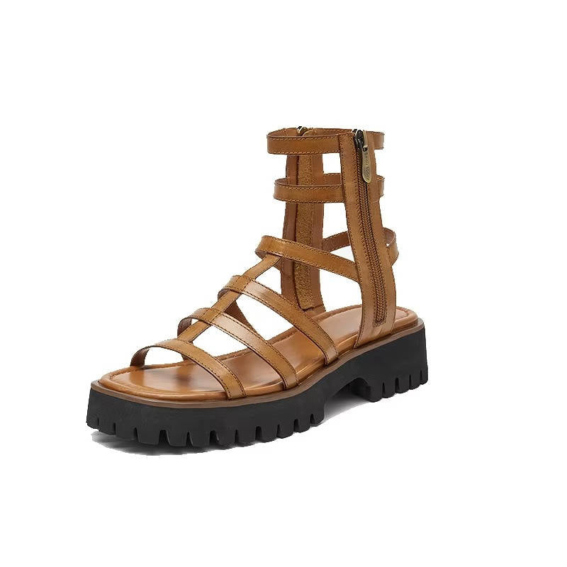 Women's handmade calfskin leather gladiator sandals multi-strap ankle wrap all-day comfort