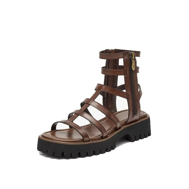 Women's handmade calfskin leather gladiator sandals multi-strap ankle wrap all-day comfort