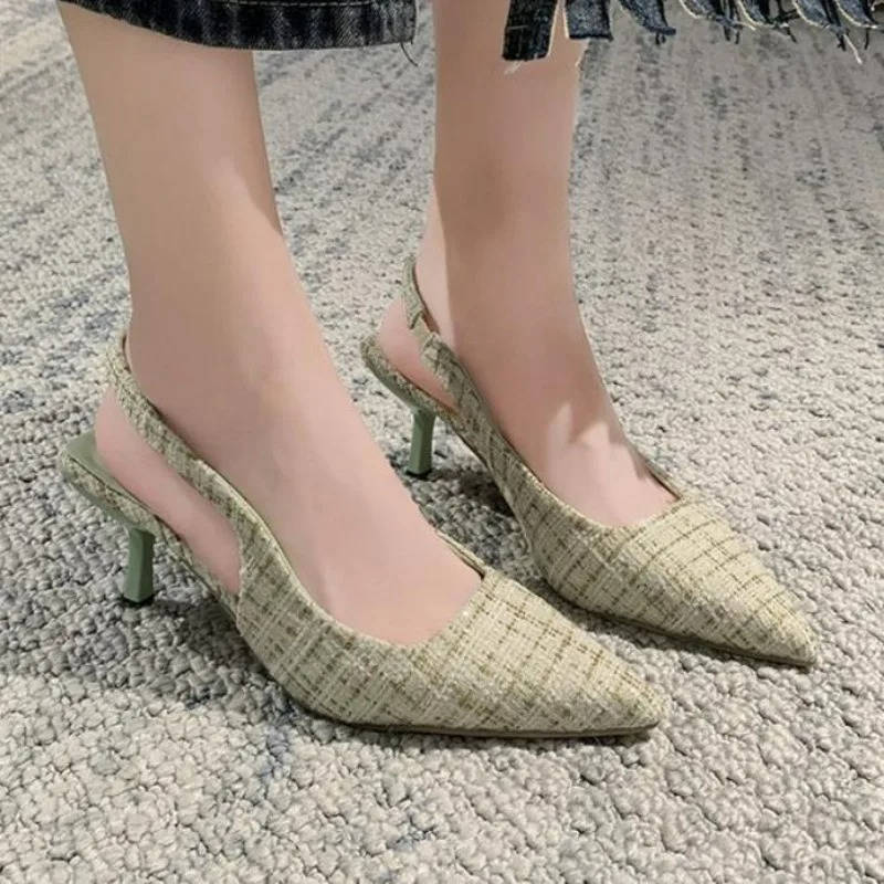 Women's classic tweed pointed toe slingbacks with flexible slingback strap for all-day office comfort