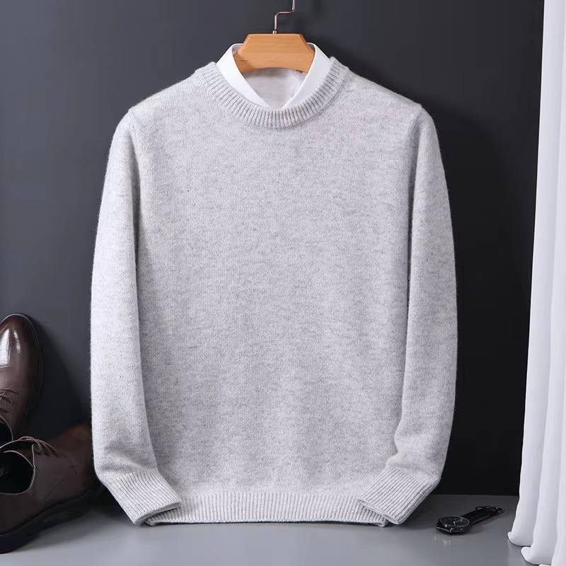 Men's light blue mock collar knit sweater crew neck wool blend cozy everyday pullover