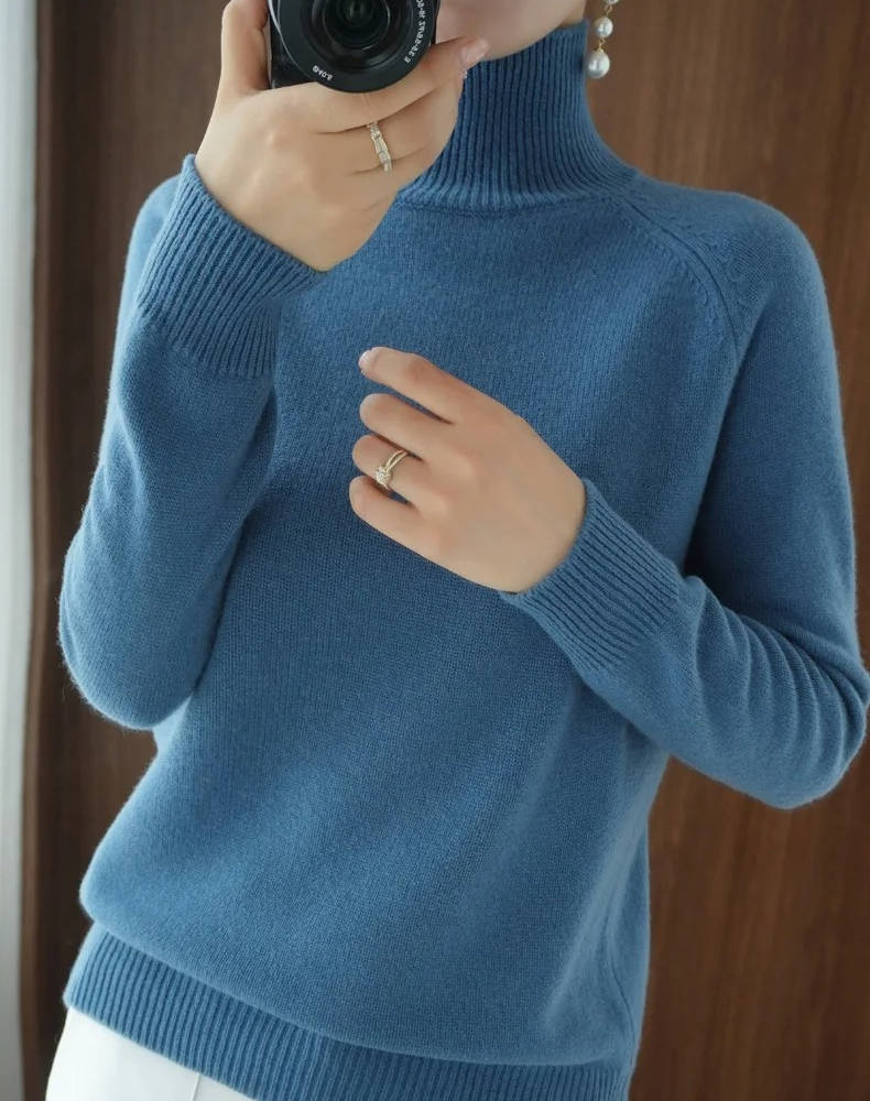 Women pure cashmere turtleneck sweater soft lightweight knit anti-pilling everyday essential warm