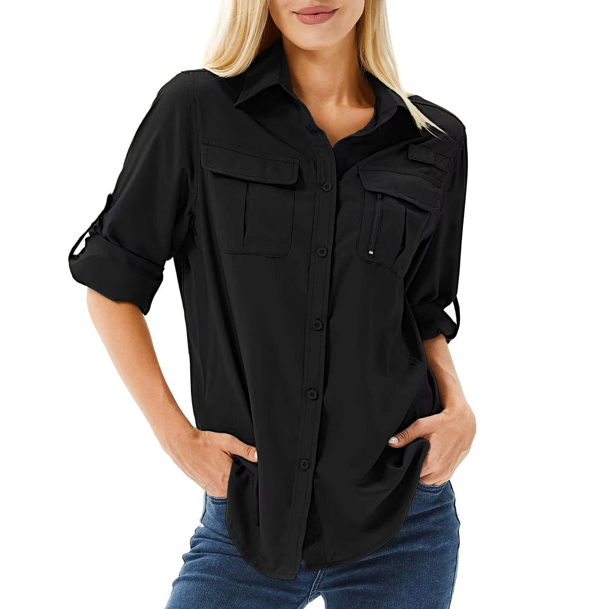 Trek | Women's UPF 50 Long Sleeve Hiking Shirt Roll-Up Safari Shirt