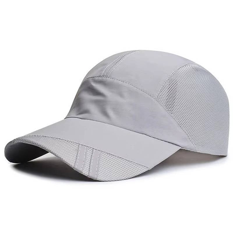 Men's black adjustable sports cap with breathable mesh panels and metal buckle closure