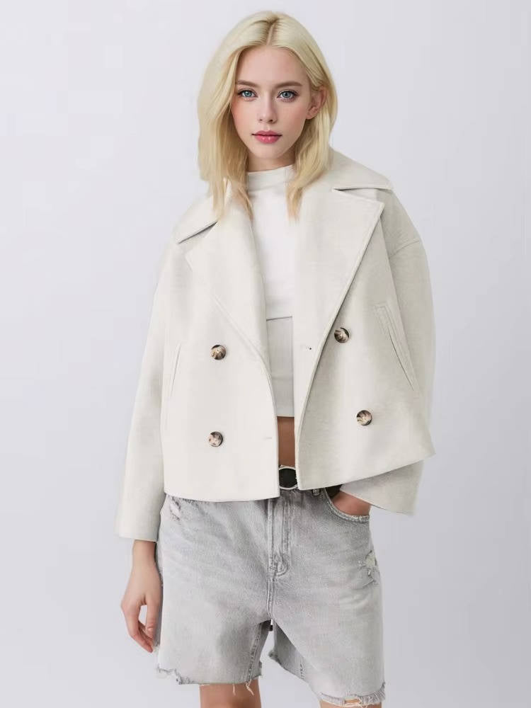 Women's cropped peacoat double-breasted polished silhouette versatile chic outerwear work weekend
