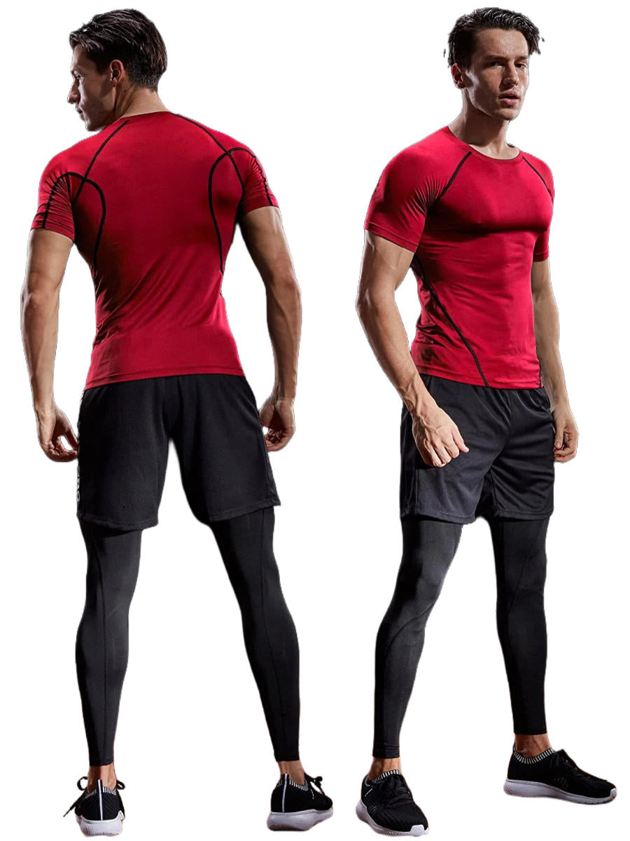 Men's short sleeve compression training shirt with moisture-wicking high-performance athletic fit fabric