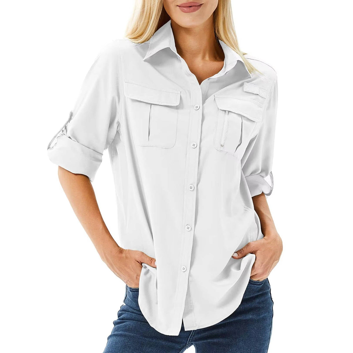 Trek | Women's UPF 50 Long Sleeve Hiking Shirt Roll-Up Safari Shirt
