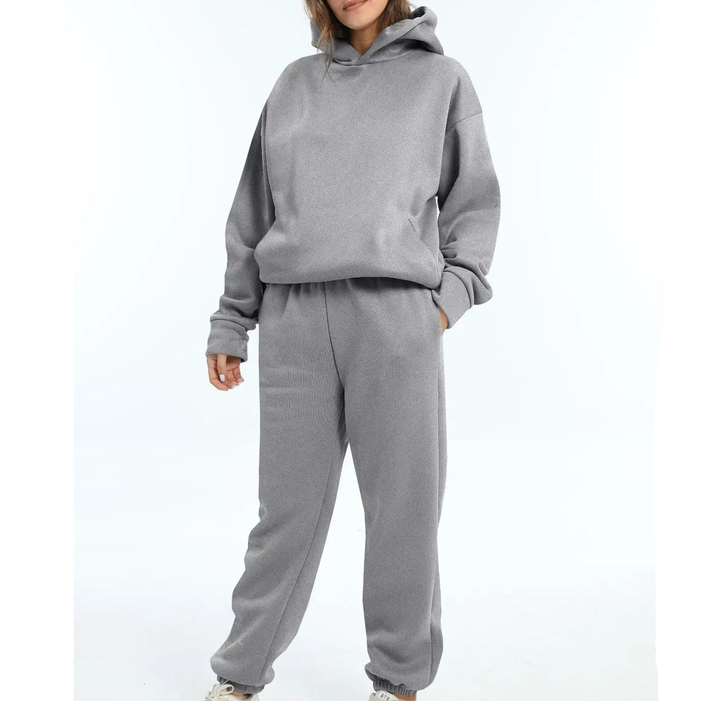 Women's oversized jogger set soft warm hoodie two-piece loungewear chic relaxed silhouette shape retention