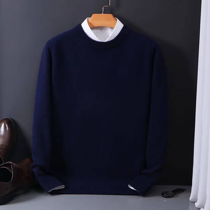 Men's light blue mock collar knit sweater crew neck wool blend cozy everyday pullover