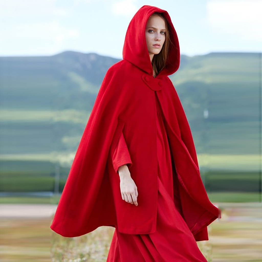 Women's hooded wool blend cape loose fit open-front mid-length layer for warmth and effortless style