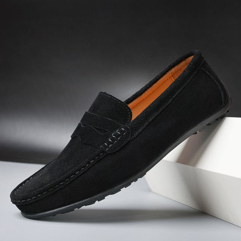 Men's suede moccasin slip-on shoes in premium leather with cushioned footbed for modern comfort