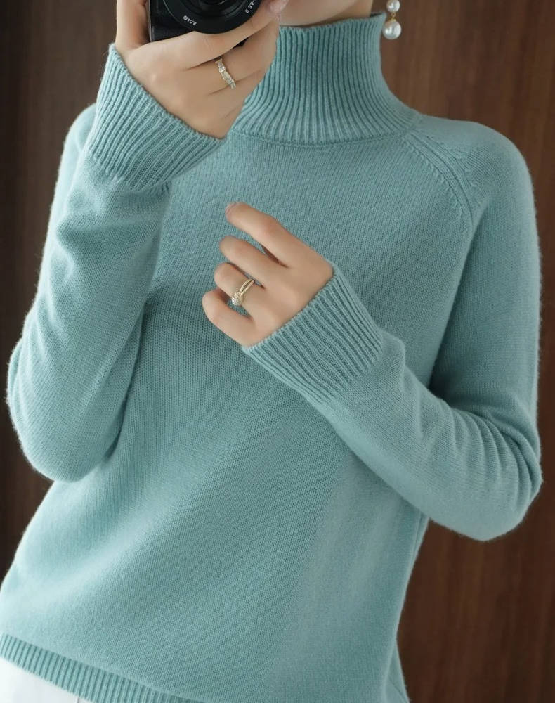 Women pure cashmere turtleneck sweater, soft lightweight knit, anti-pilling everyday essential