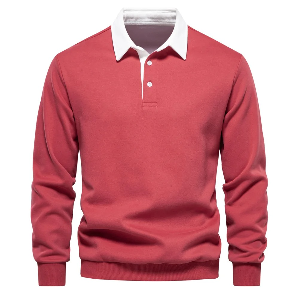 Navy blue men's long sleeve polo shirt cotton blend relaxed fit everyday comfort wear