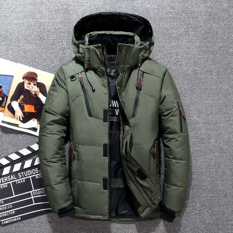 Men's black insulated winter parka waterproof windproof jacket with advanced nylon shell for extreme cold