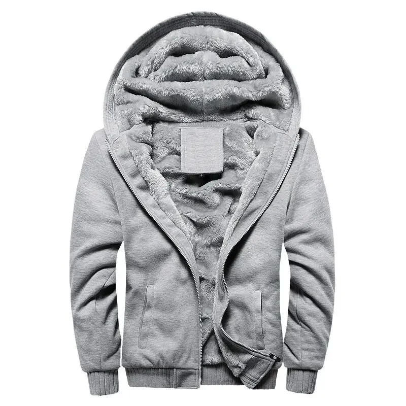 Men's full-zip hooded winter jacket plush-lined in neutral tone, casual polished fit for cold weather