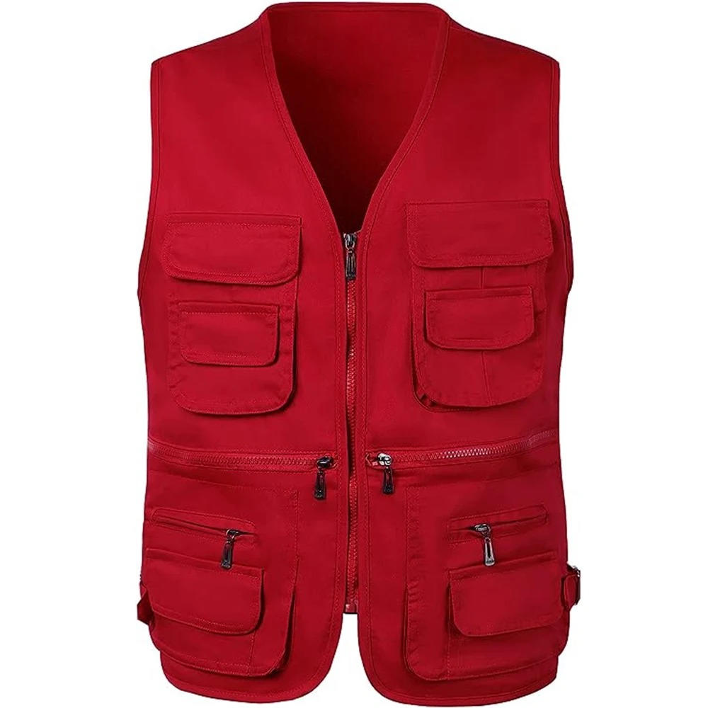 Men's lightweight hiking vest with multi-pocket utility design in neutral tones for outdoor adventure travel