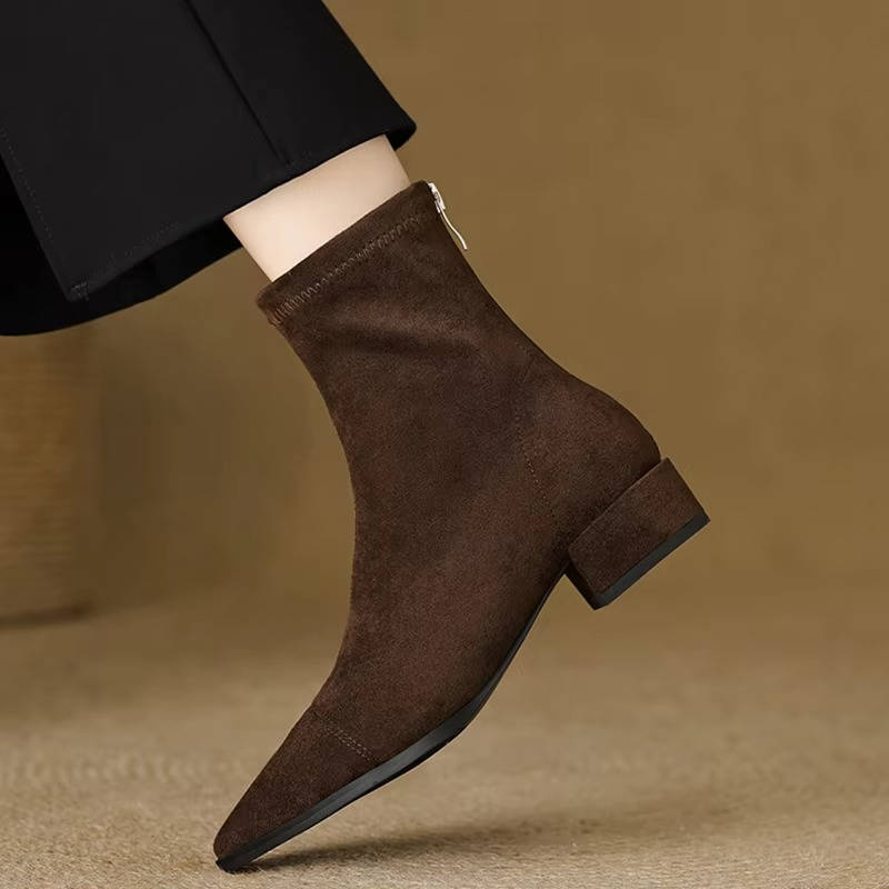 Urbann-Vibe women's brown suede ankle boots low square heel breathable flexible everyday comfort