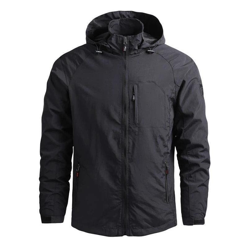 Lightweight packable waterproof windbreaker with adjustable hood streamlined fit for outdoor everyday wear