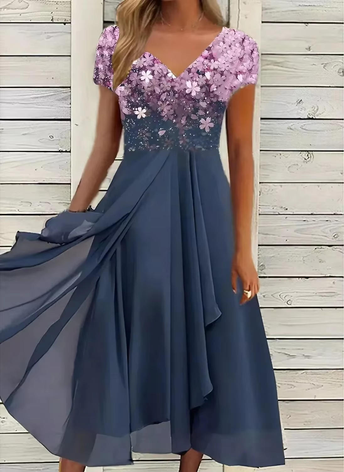 Elegant chiffon cocktail dress for wedding guests, breathable lightweight fabric with flattering drape