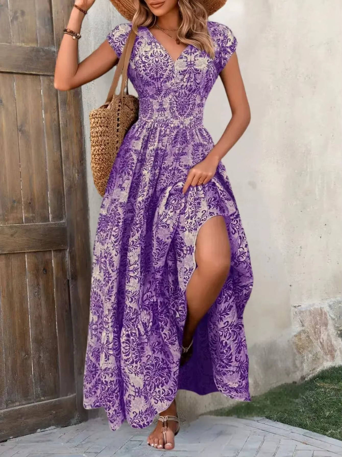 Sienna | Women's Smocked Boho Print Tiered Maxi Dress