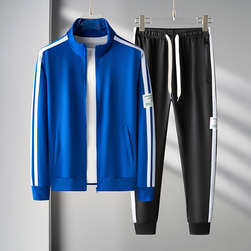 Men's two-piece tracksuit full-zip jacket matching pants side stripes adjustable waist sporty casual fit