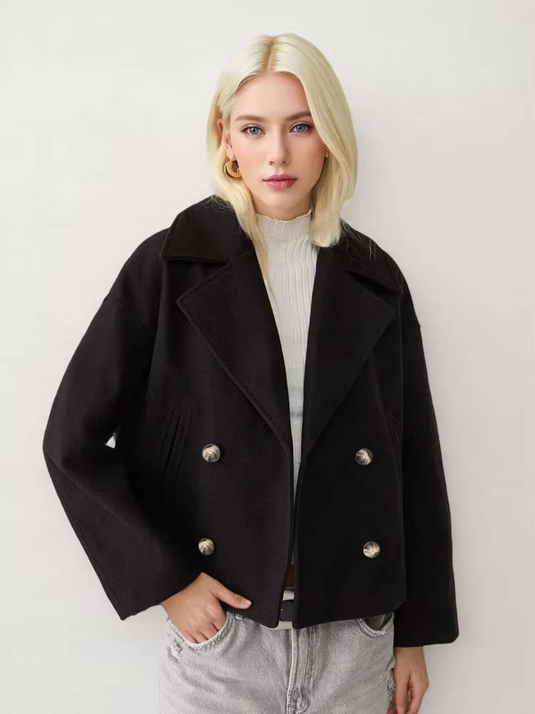 Women's cropped double-breasted peacoat tailored chic outerwear for work and weekend effortless style