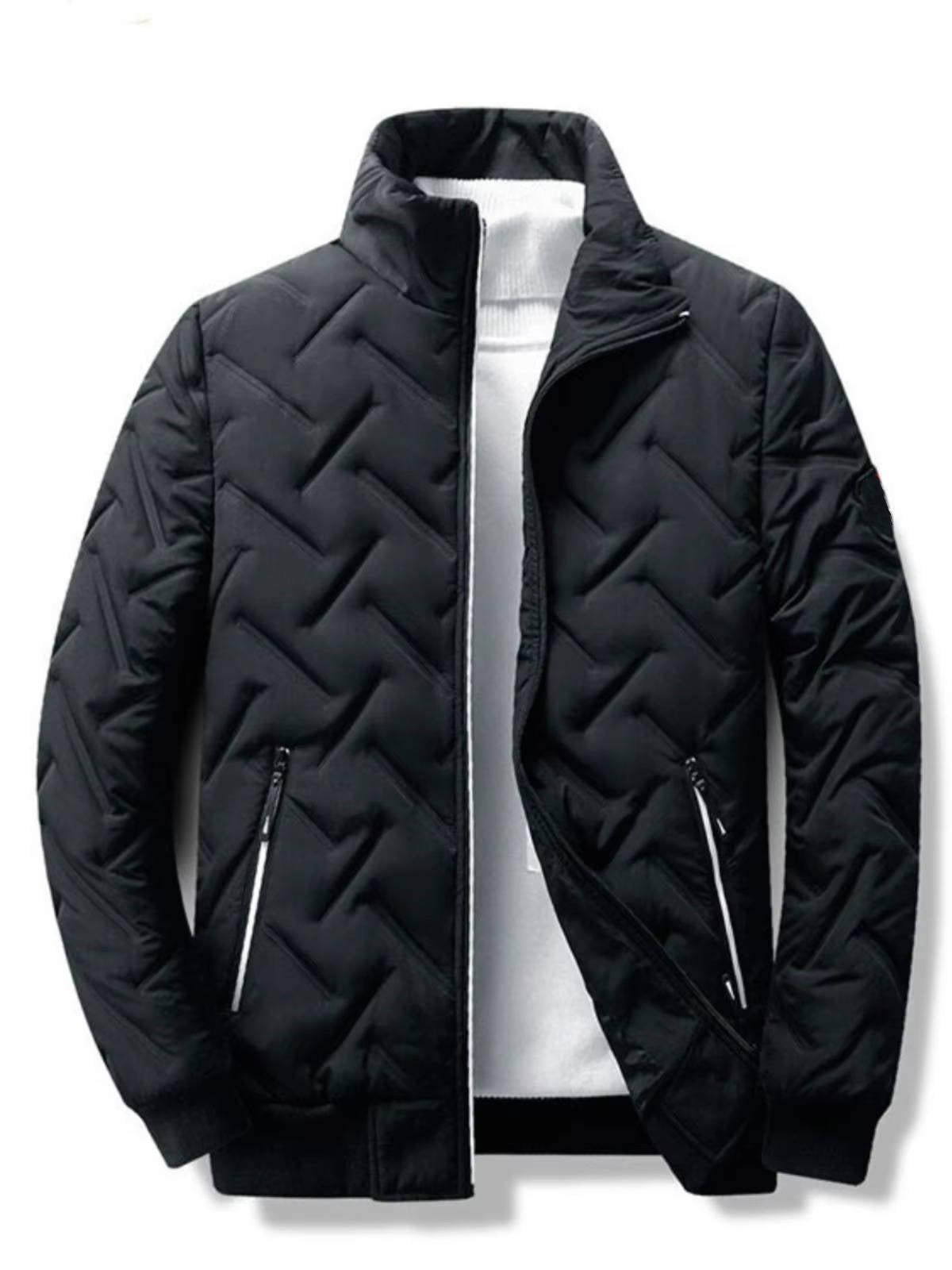Men's lightweight navy puffer jacket windproof slim fit modern silhouette for winter urban outdoor wear