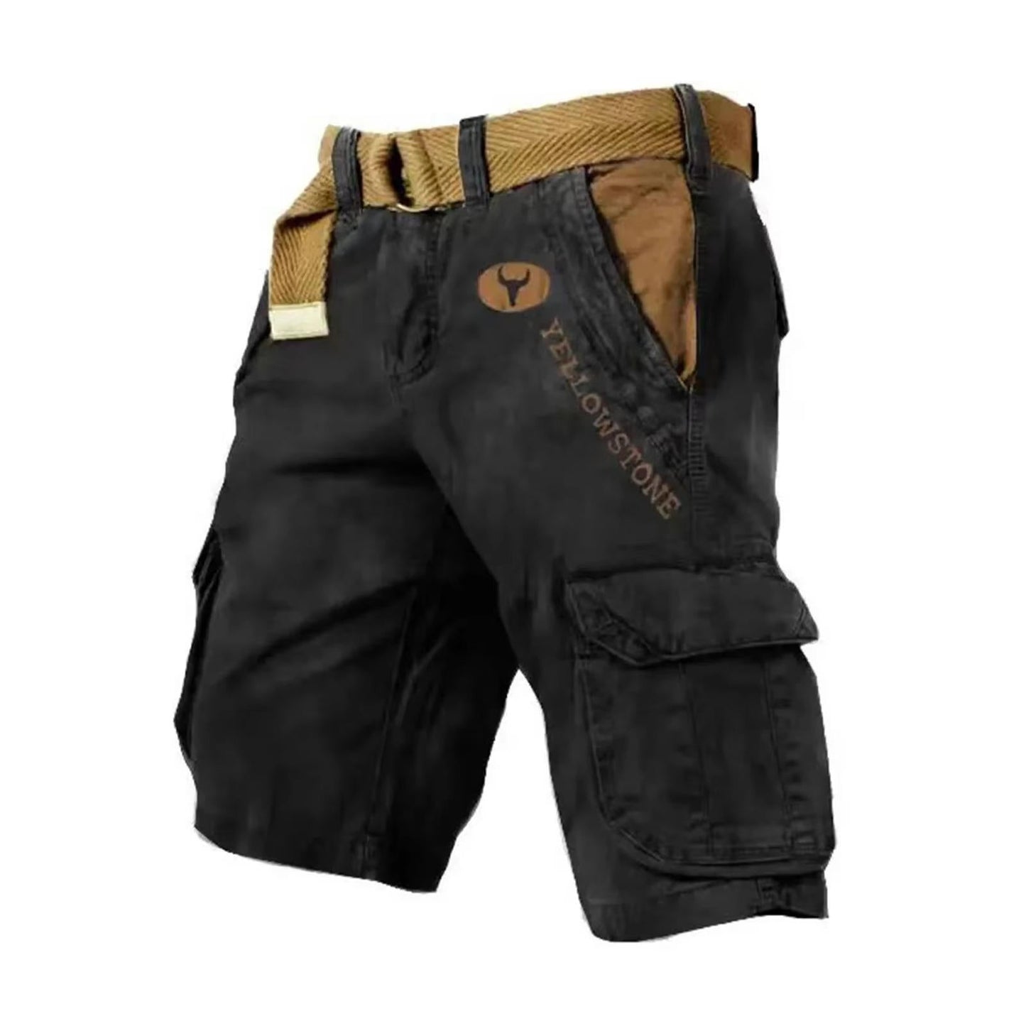 Men's khaki multifunctional cargo shorts with six-pocket storage, relaxed fit for outdoor travel