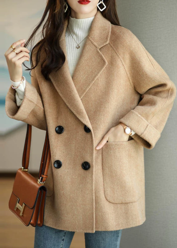 Oversized double-breasted trench coat with statement buttons, Korean-inspired silhouette for women