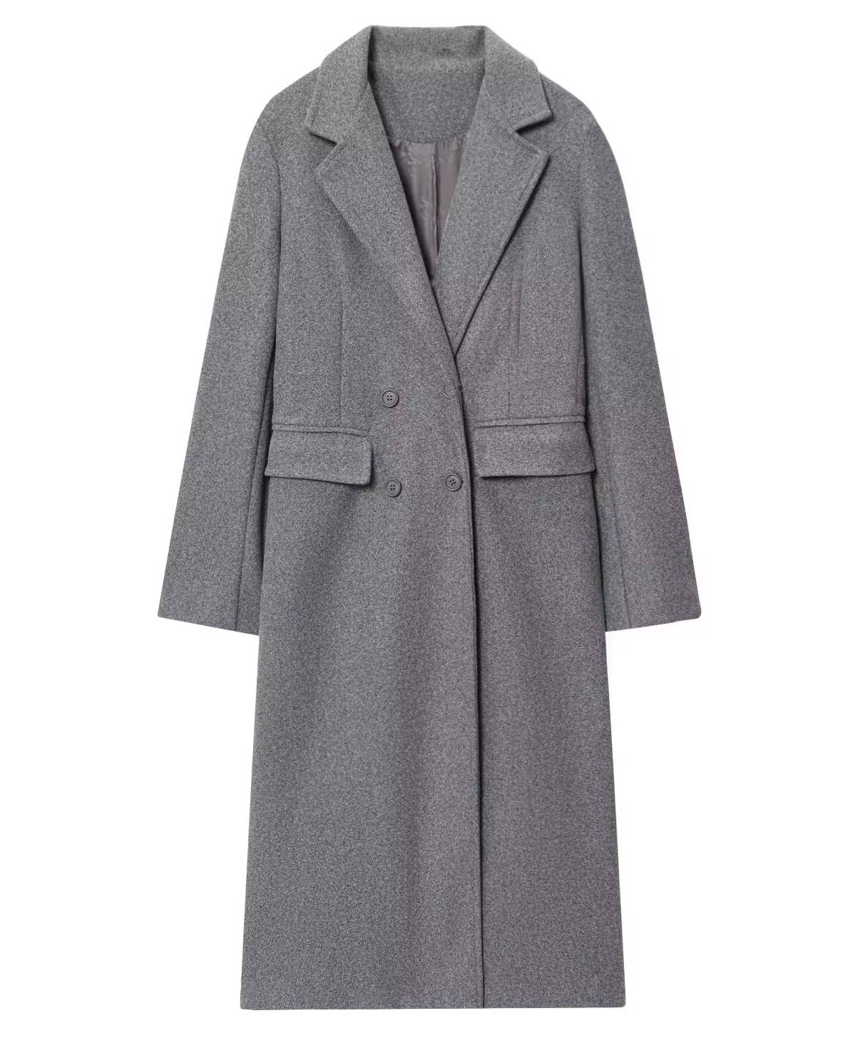 Women's long double-breasted wool blend overcoat knee-length structured tailored fit for city style