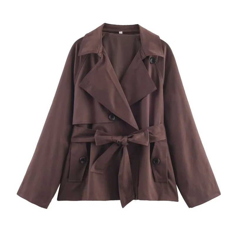Women's short double-breasted trench coat British-inspired tailored silhouette versatile outerwear