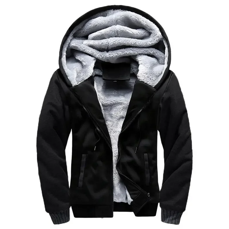Men's full-zip hooded winter coat with plush-lined interior, casual polished style for cold weather
