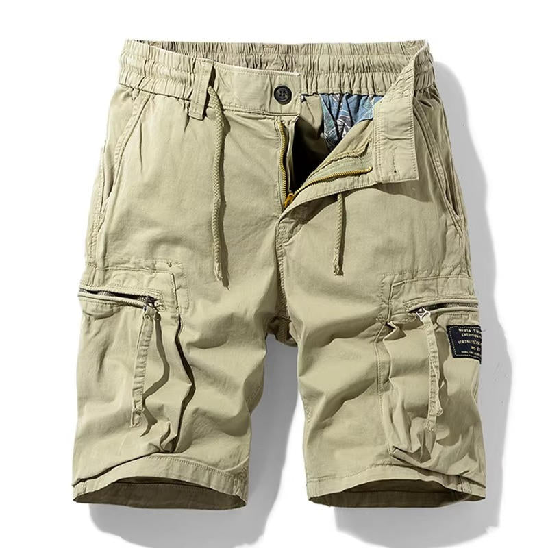 Men's lightweight cotton cargo shorts with straight cut and six multi-pocket design for summer everyday wear