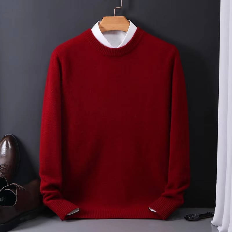 Men's light blue mock collar knit sweater crew neck wool blend cozy everyday pullover