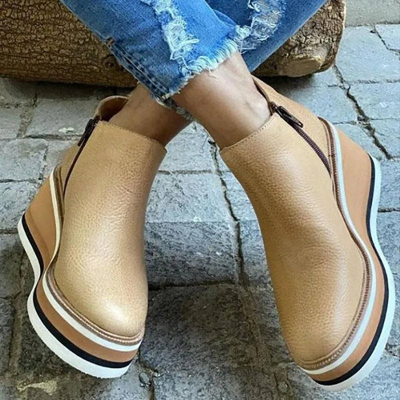 Women's waterproof PU leather ankle boots with cushioned support, versatile silhouette for all-day comfort