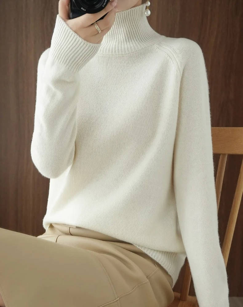 Women pure cashmere turtleneck sweater, soft lightweight knit, anti-pilling treated everyday essential