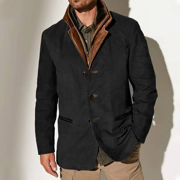 Mens olive brown suede blazer tailored fit leather trim fur collar dressy coat office weekend