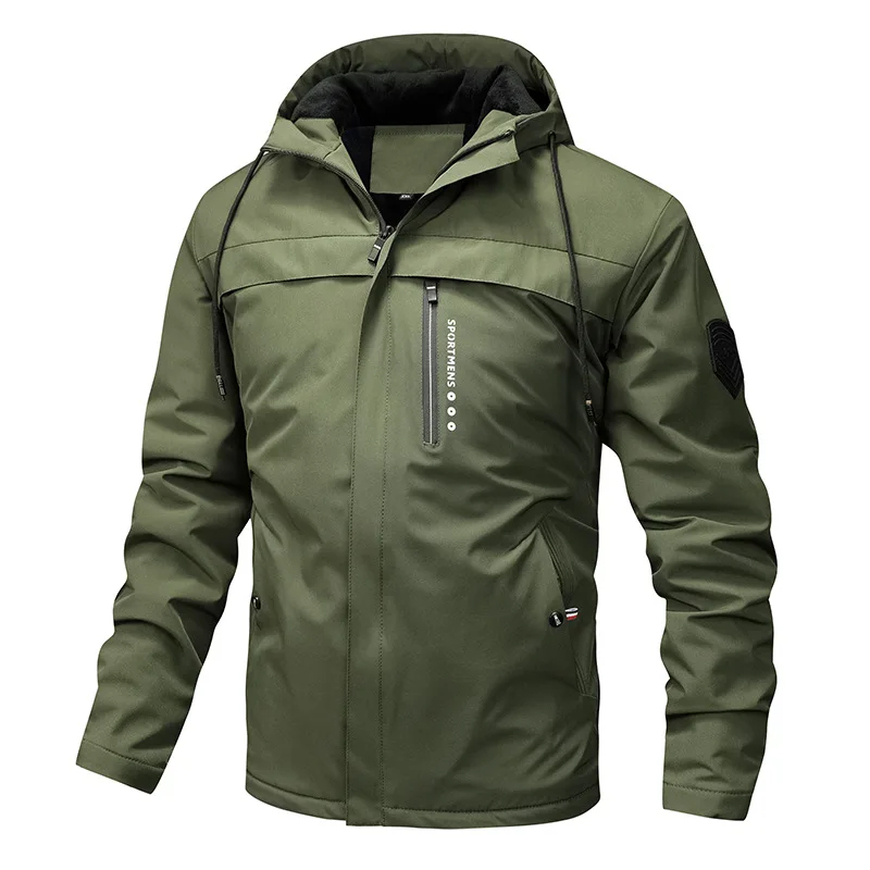 Men's navy windproof water-resistant jacket with fleece-lined hood, regular fit for outdoor adventures