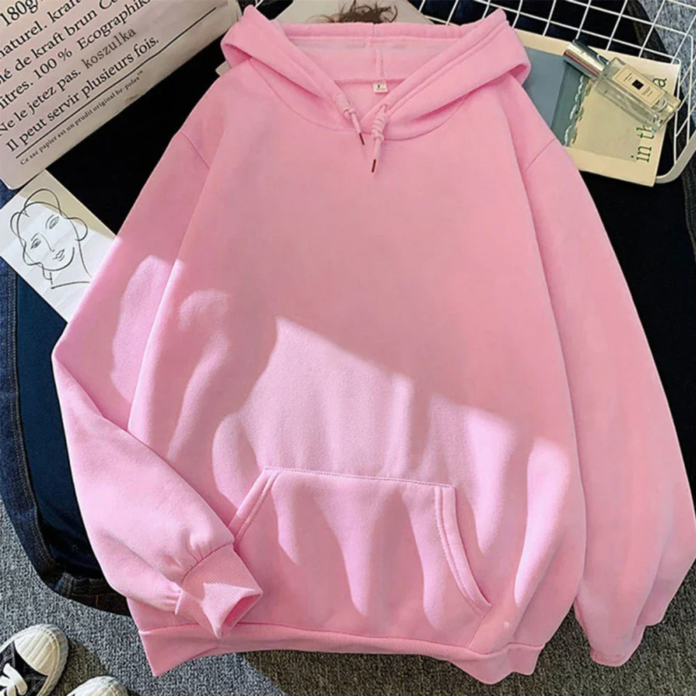 Women's oversized plush fleece hoodie in relaxed fit, soft cozy lounge style with kangaroo pocket