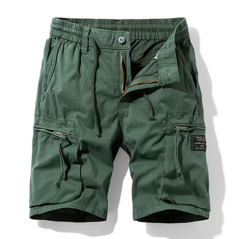 Men's lightweight cotton cargo shorts straight cut multiple snap-closure pockets urban everyday style