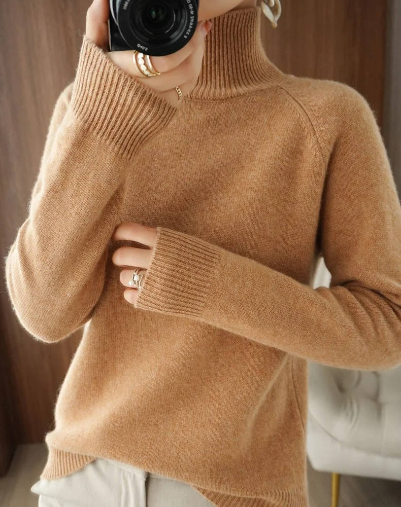 Women's pure cashmere turtleneck sweater, soft lightweight knit, anti-pilling everyday essential