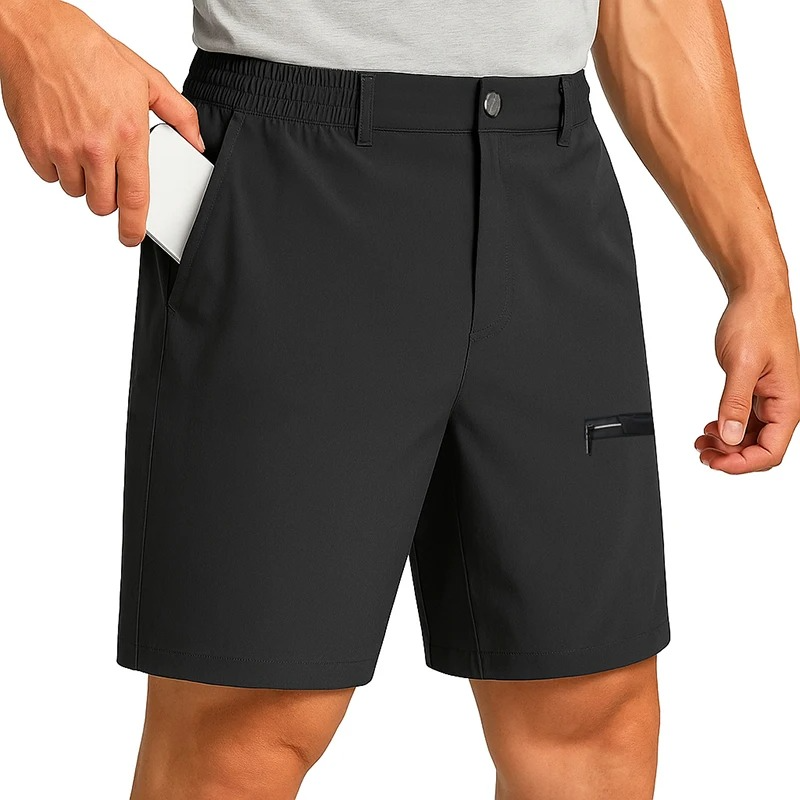 Men's light blue ice silk cargo shorts with zipper pocket, breathable slim-fit summer style