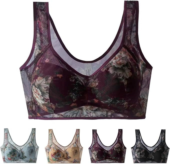 Women's ice silk cooling bra floral pattern lightweight breathable all-day comfort feminine fit